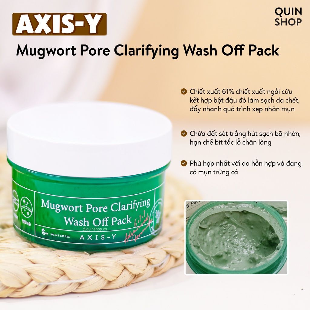 Mặt Nạ Rửa Axis-Y Mugwort Pore Clarifying Wash Off Pack Chiết Xuất Ngải Cứu Giảm Mụn 100ml