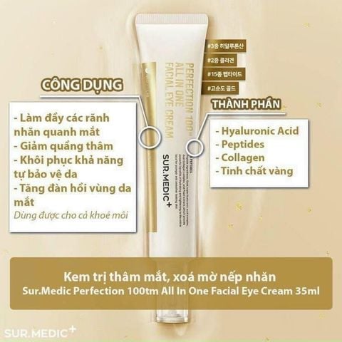 Kem Trị Thâm Mắt, Mờ Nếp Nhăn Sur.Medic Perfection 100 All In One Facial Eye Cream 35ml
