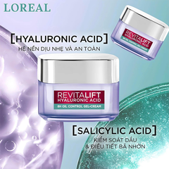 Kem Dưỡng L'Oreal Revitalift Hyaluronic Acid 8H Oil Control Gel Cream Cấp Ẩm, Kiềm Dầu