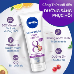 Serum Dưỡng Thể Nivea Extra Bright Night Nourish Super Food 50X Vitamin C Body Serum 180ml