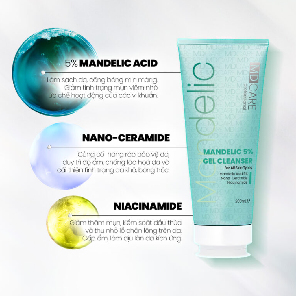 Sữa Rửa Mặt MD Care Mandelic 5% Gel Cleanser Làm Sạch Sâu 200ml