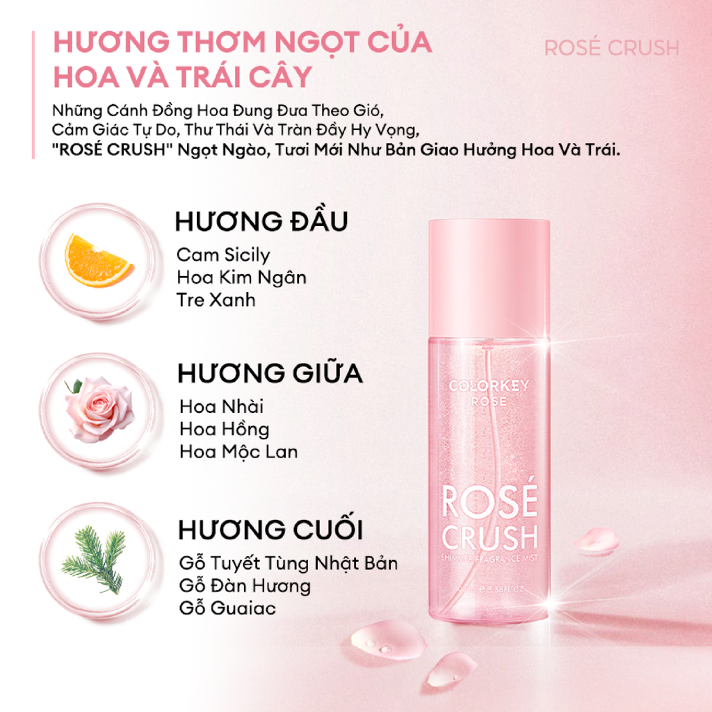Xịt Thơm Colorkey Rosé Crush Shimmer Fragrance Mist 100ml