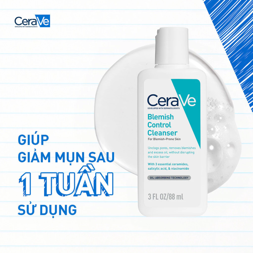 Sữa Rửa Mặt CeraVe Blemish Control Cleanser Cho Da Dầu Mụn 88ml