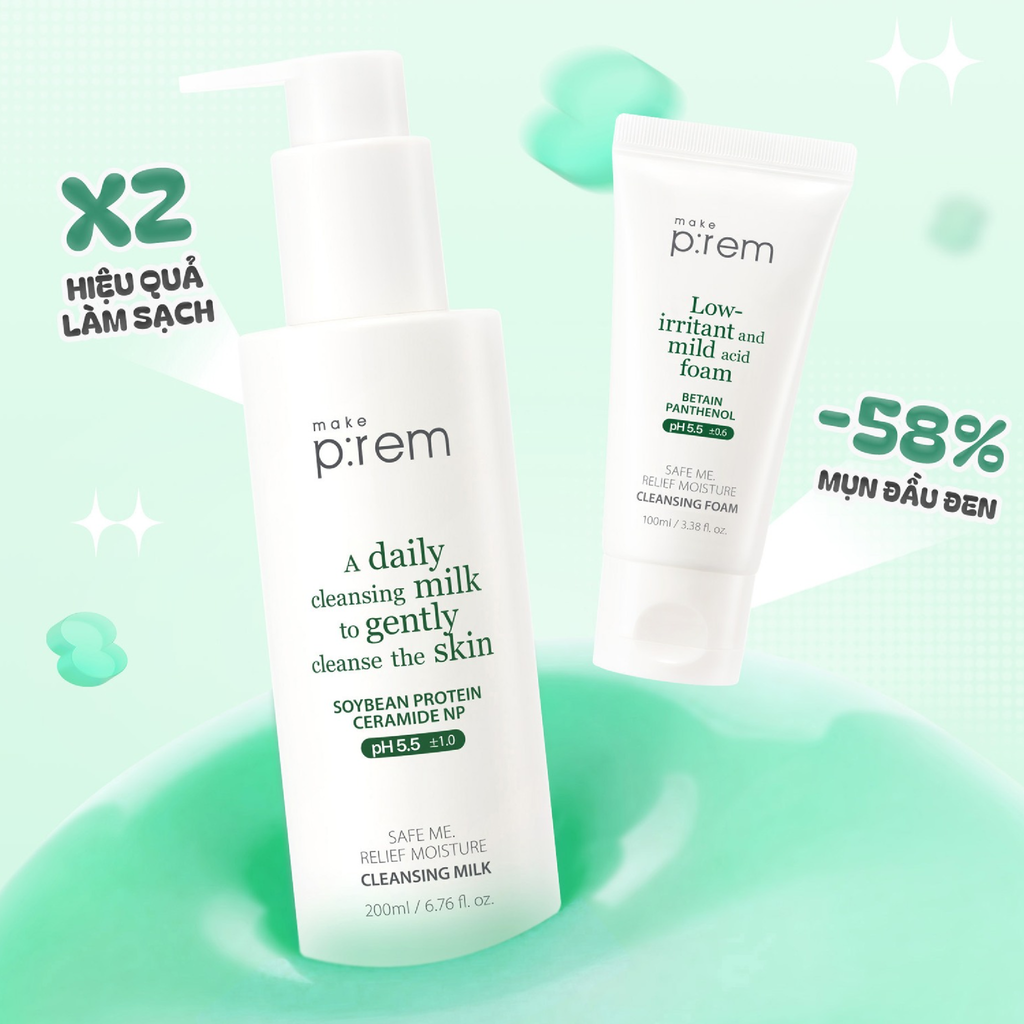 Sữa Rửa Mặt Make P:rem Safe Me Relief Moisture Cleansing Foam Dịu Nhẹ Cho Da 100ml