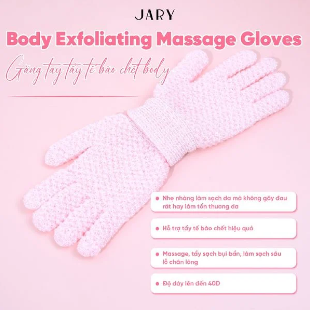 Găng Tay Tẩy Tế Bào Chết Jary Body Exfoliating Massage Gloves Màu Hồng