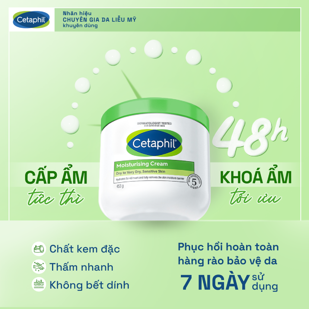 Kem Dưỡng Ẩm Cetaphil Moisturising Cream Dry To Very Dry, Sensitive Skin Dưỡng Ẩm 453g