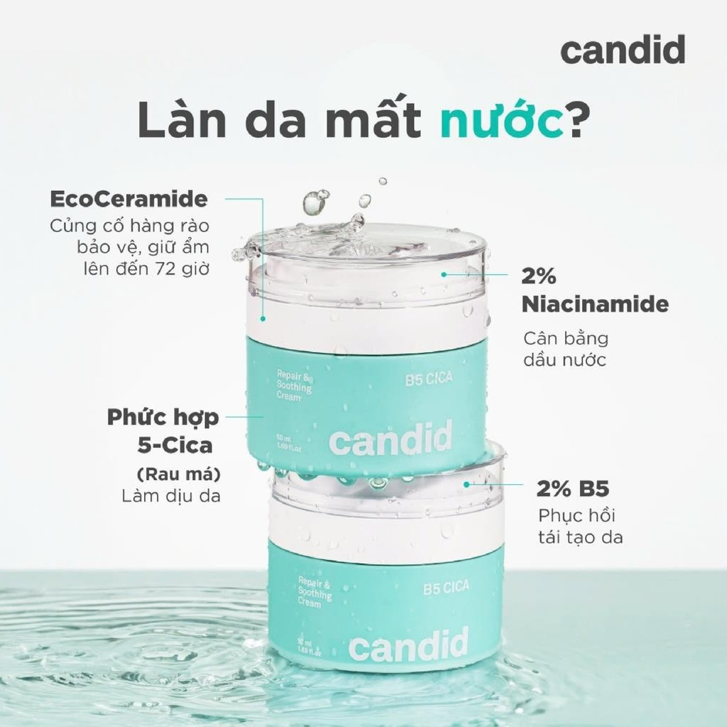 Kem Dưỡng Candid B5 Cica Repair & Soothing Cream Dưỡng Ẩm, Làm Dịu Da