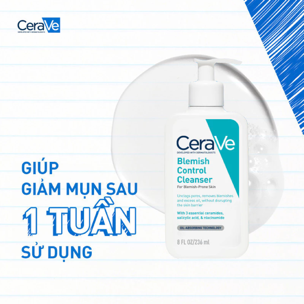 Sữa Rửa Mặt CeraVe Blemish Control Cleanser Cho Da Dầu Mụn