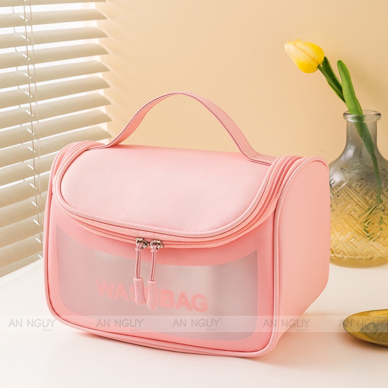 Túi Đựng Mỹ Phẩm WASH BAG Dạng Hộp Có Nắp Khóa Lớn