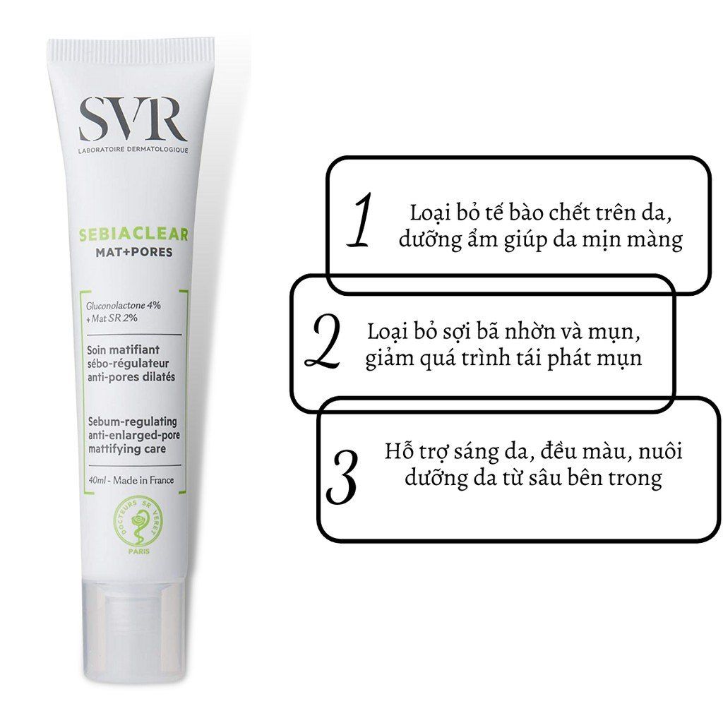 Kem Dưỡng SVR Sebiaclear Mat + Pores Làm Giảm Mụn, Se Khít Lỗ Chân Lông 40ml