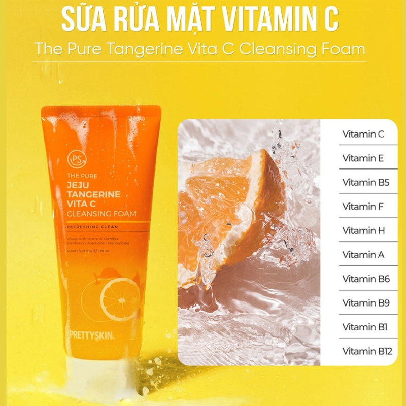 Sữa Rửa Mặt PrettySkin The Pure Jeju Tangerine Vita C Cleansing Foam 150ml