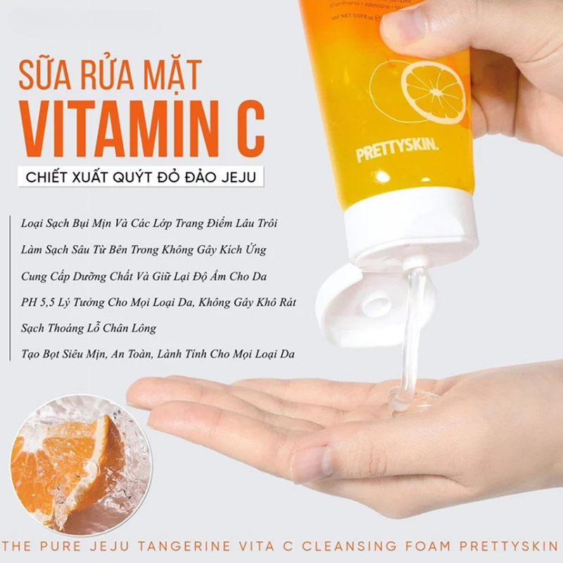 Sữa Rửa Mặt PrettySkin The Pure Jeju Tangerine Vita C Cleansing Foam 150ml