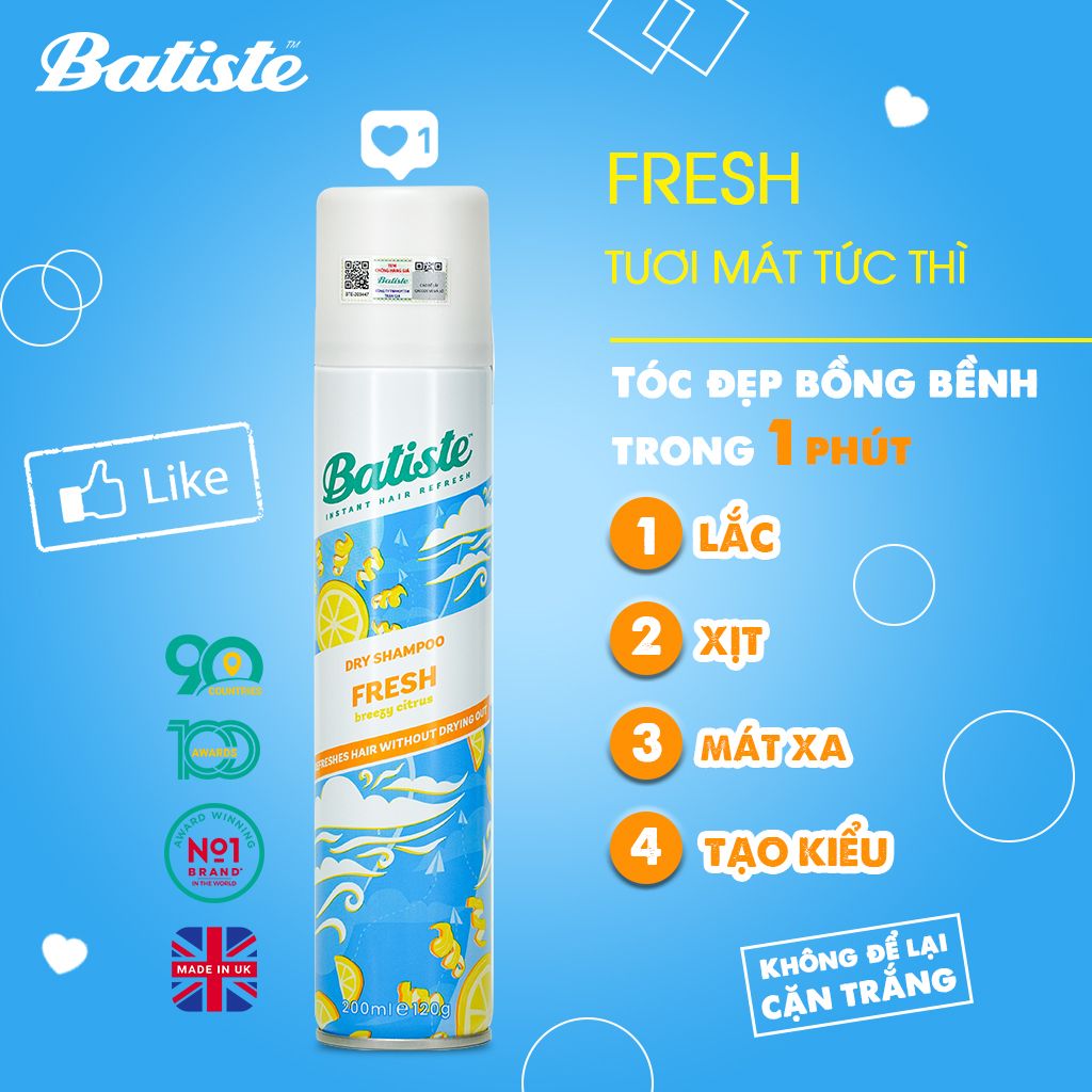 Dầu Gội Khô Batiste Dry Shampoo 200ml