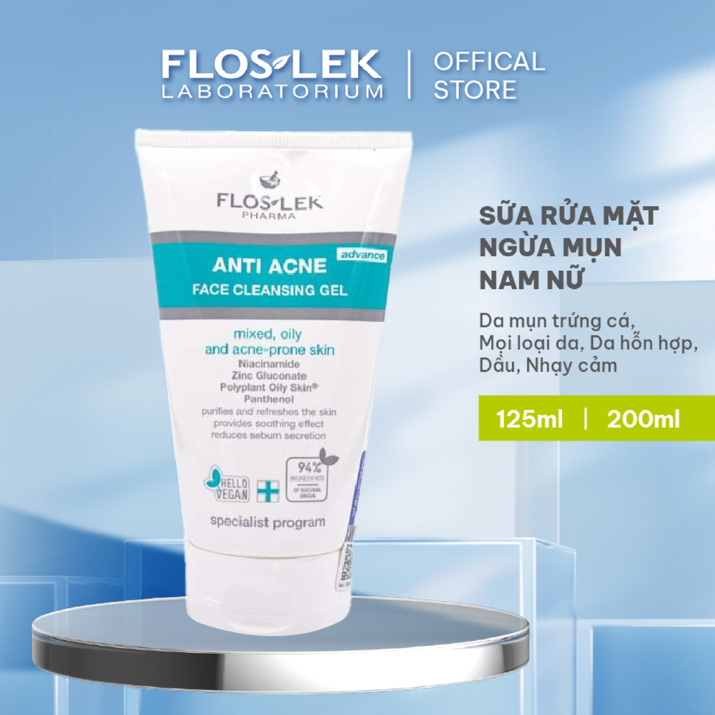 Sữa Rửa Mặt Floslek Anti Acne Bacterial Face Cleansing Gel Cho Da Dầu Mụn 125ml