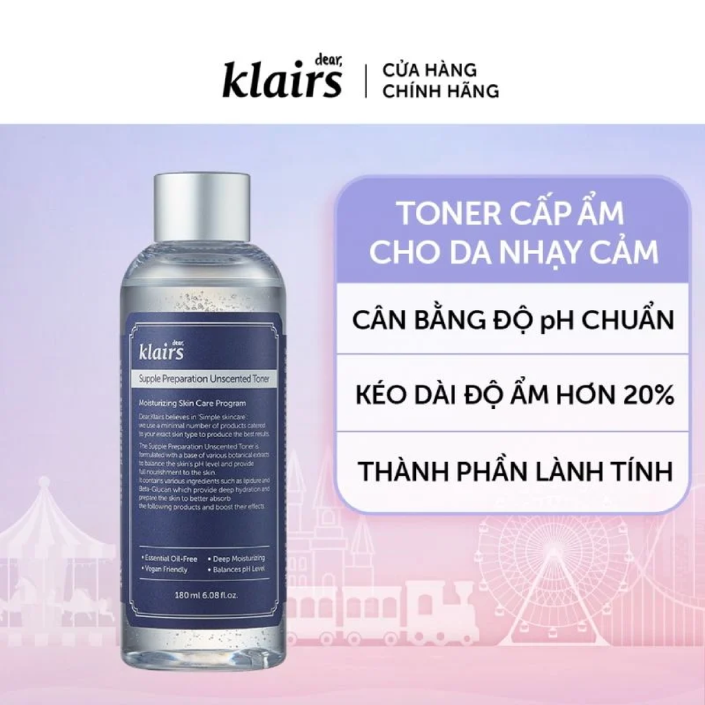 Nước Hoa Hồng Không Mùi Klairs Supple Preparation Unscented Toner Dưỡng Ẩm, Làm Mềm Da Cho Da Nhạy Cảm