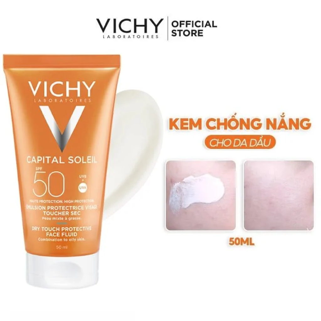 Kem Chống Nắng Vichy Capital Soleil Dry Touch Face Emulsion SPF50 Cho Da Dầu, Hỗn Hợp 50ml