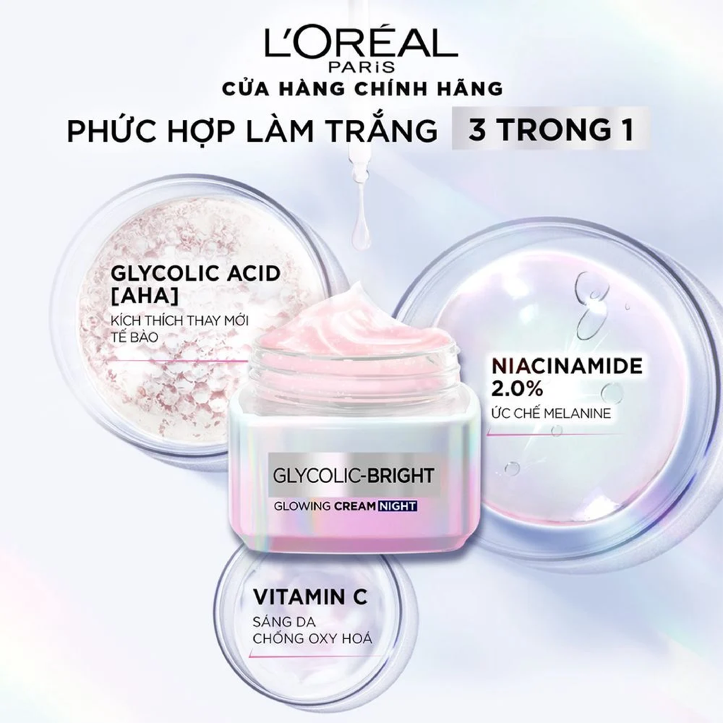 Kem Dưỡng L'Oreal Paris Glycolic-Bright Glowing Cream Night Sáng Da Ban Đêm