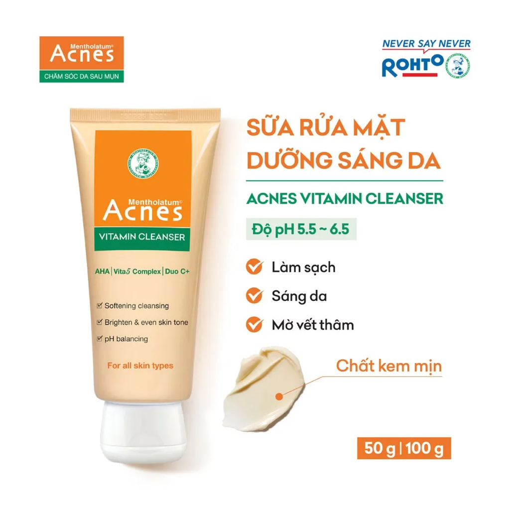 Kem Rửa Mặt Acnes Vitamin Cleanser Sáng Da, Mờ Thâm 100g