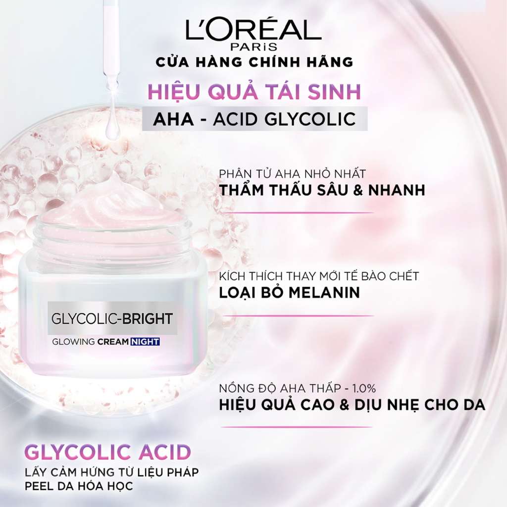 Kem Dưỡng L'Oreal Paris Glycolic-Bright Glowing Cream Night Sáng Da Ban Đêm