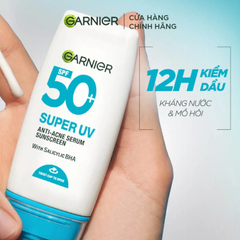 Serum Chống Nắng Garnier Super UV Anti - Acne Serum Sunscreen SPF50+ PA++++ Kiềm Dầu, Giảm Mụn 30ml
