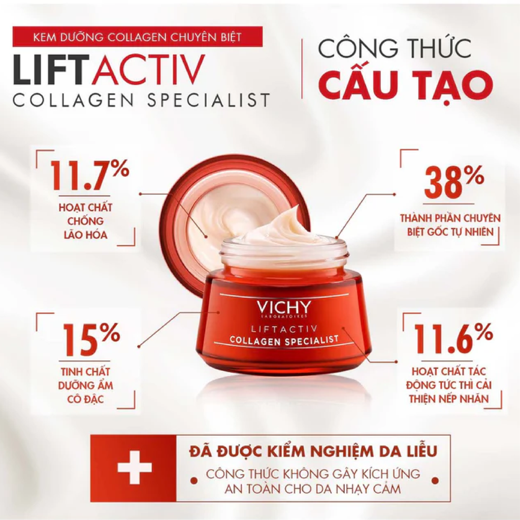 Kem Dưỡng Vichy Liftactiv Collagen Specialist Cream Ngừa Lão Hóa, Săn Chắc Da Ban Ngày 15ml