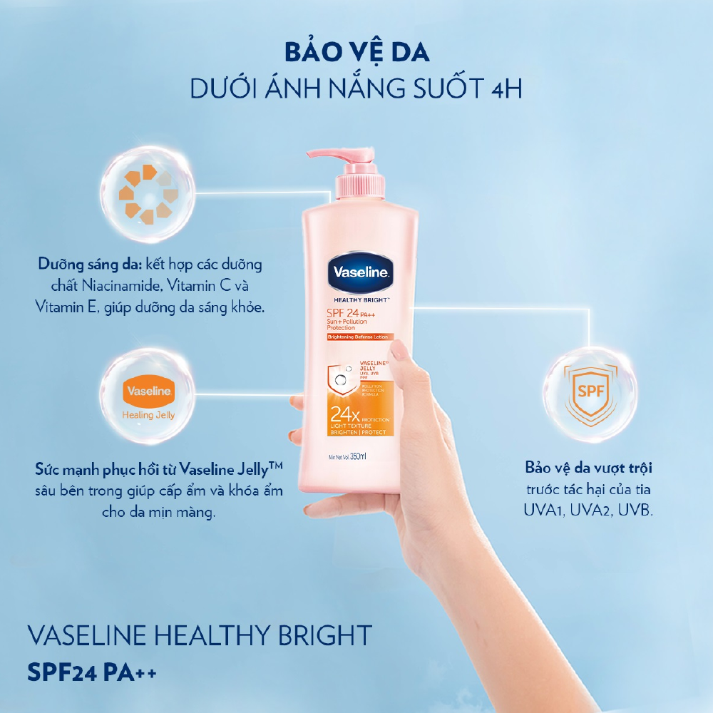 Sữa Dưỡng Thể Vaseline Healthy Bright SPF24 PA++ Chống Nắng Và Dưỡng Sáng Da 350ml