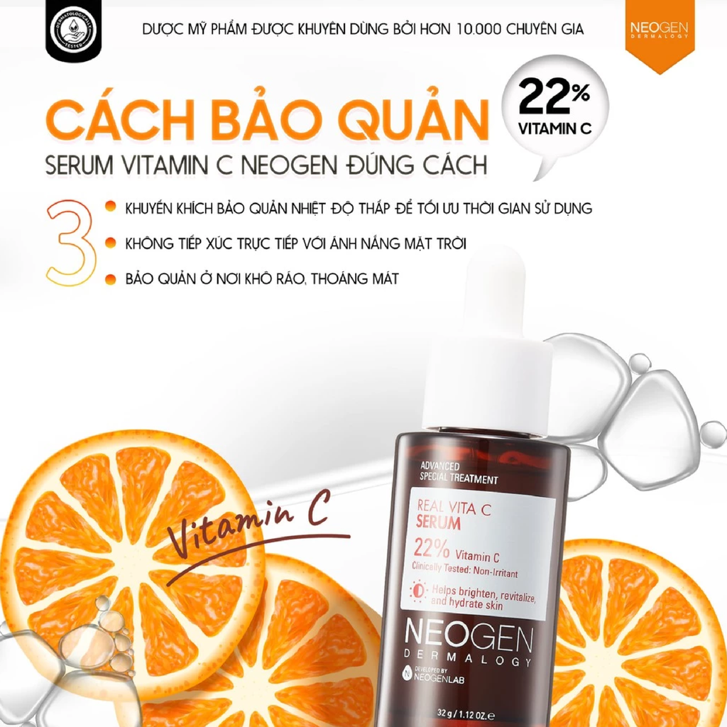 Tinh Chất Neogen Real Vita C Serum 22% + 5% Dưỡng Sáng, Mờ Thâm 32g (Mẫu Mới)
