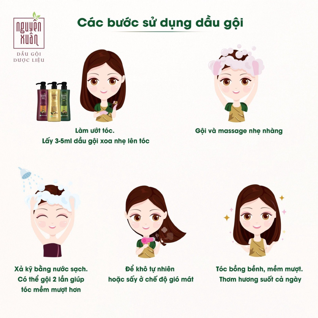 Dầu Gội Dược Liệu Nguyên Xuân Herbal Shampoo Sạch Gàu, Giảm Gãy Rụng