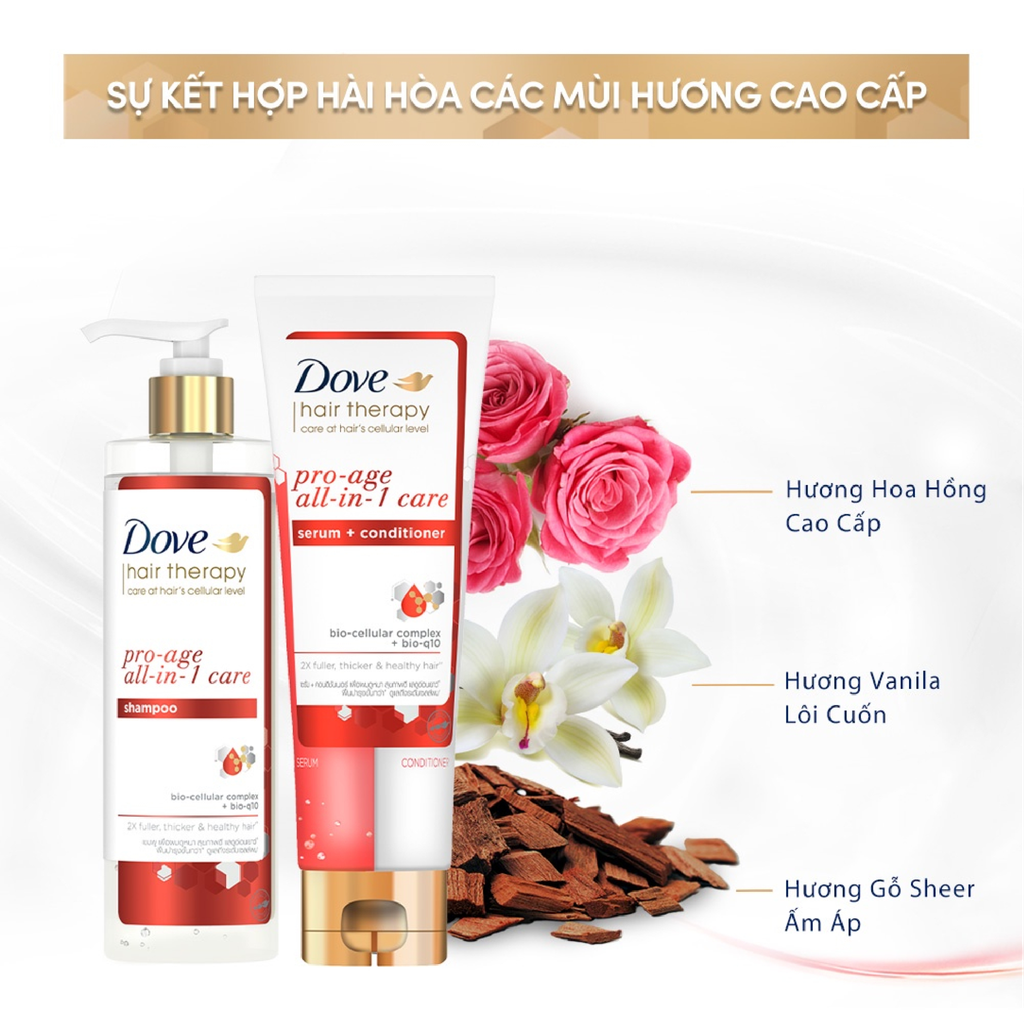 Kem Xả Dove Pro-Age All In 1 Care Serum + Conditioner Dưỡng Tóc Phồng Dày 230ml