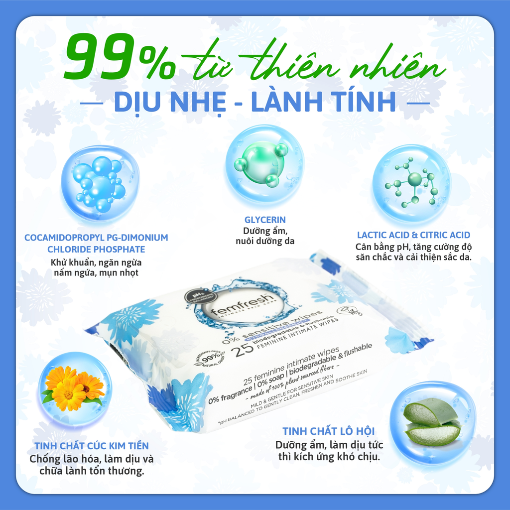 Khăn Ướt Vệ Sinh Vùng Kín Femfresh Intimate Skin Care Wipes