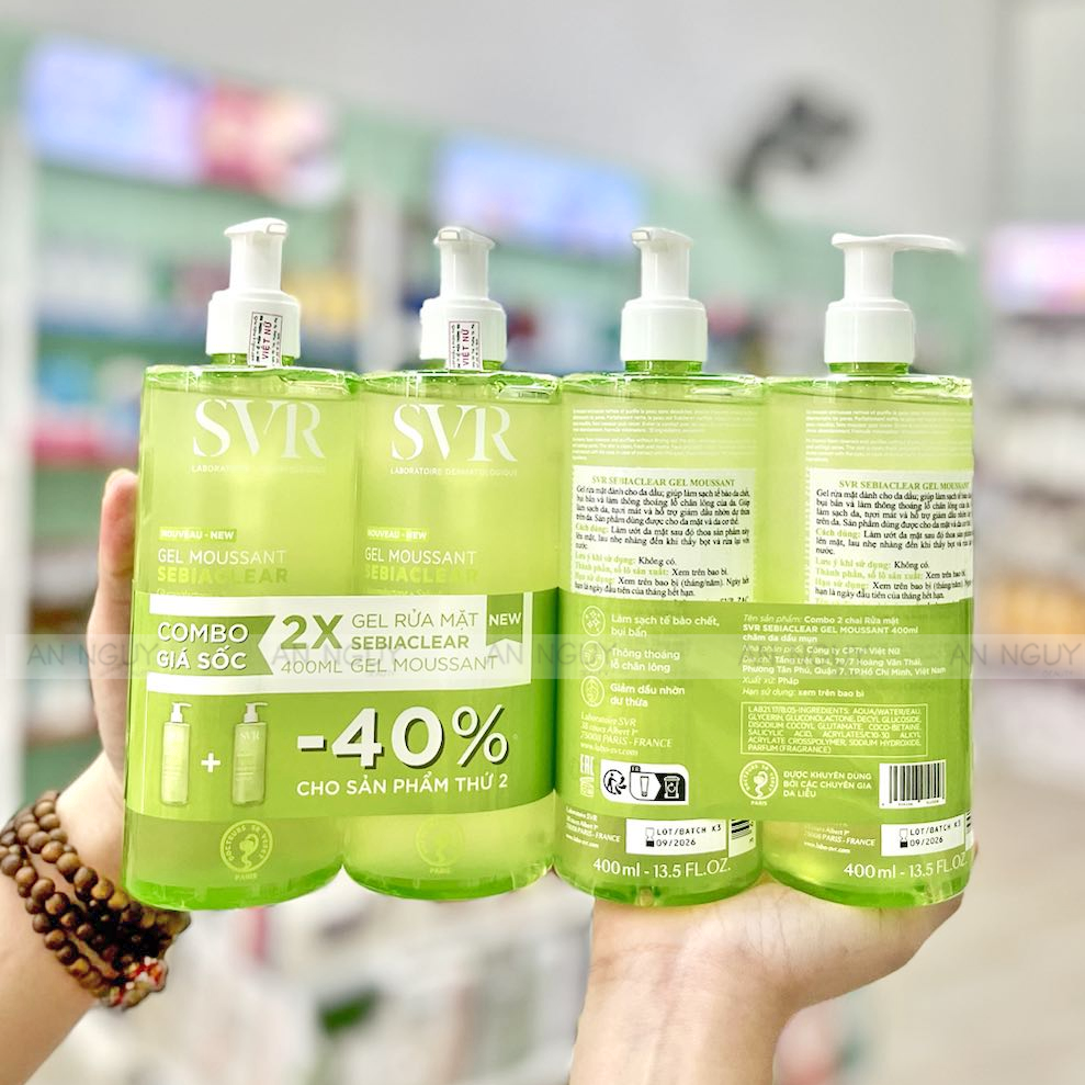 Combo 2 Gel Rửa Mặt SVR Sebiaclear Gel Moussant Cho Da Dầu (400mlx2)