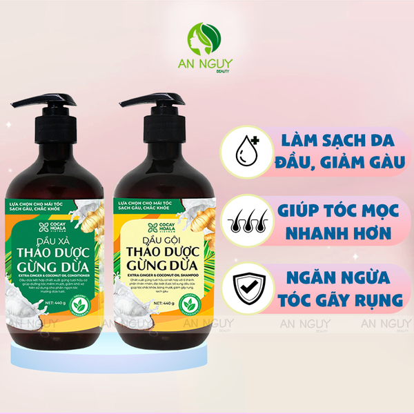 Bộ Gội Xả Thảo Dược Gừng Dừa Cocayhoala (440g x 2)