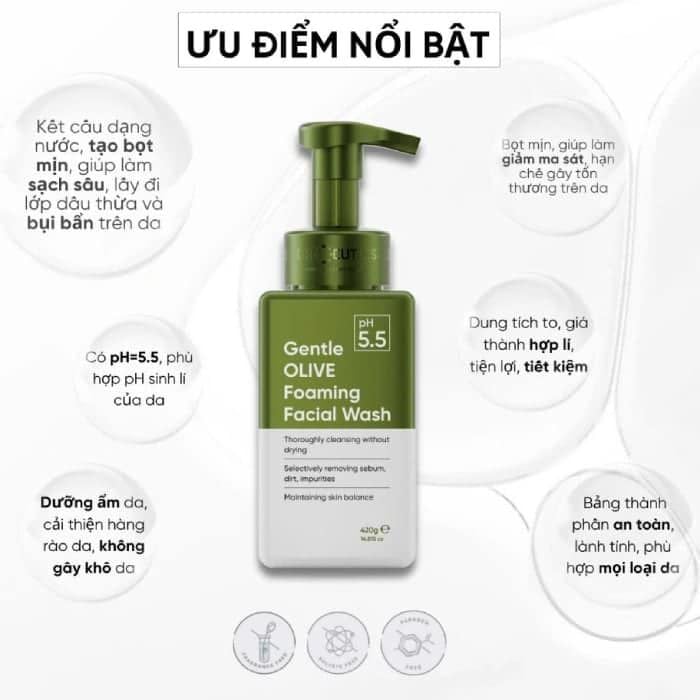 Bọt Rửa Mặt Drceutics Gentle Olive Foaming Facial Wash Làm Sạch Sâu 420g