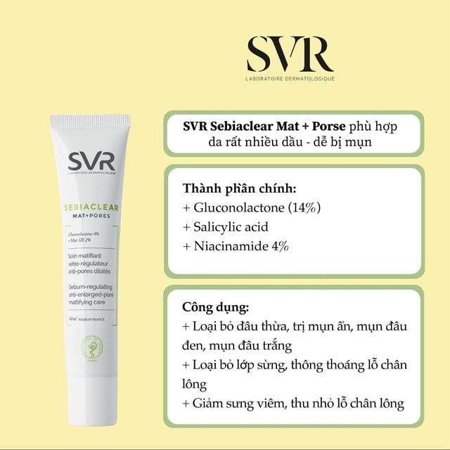 Kem Dưỡng SVR Sebiaclear Mat + Pores Làm Giảm Mụn, Se Khít Lỗ Chân Lông 40ml