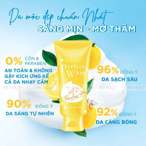 Sữa Rửa Mặt Senka Perfect Whip Vitamin C Poreless Glow Làm Sáng Da 100gr