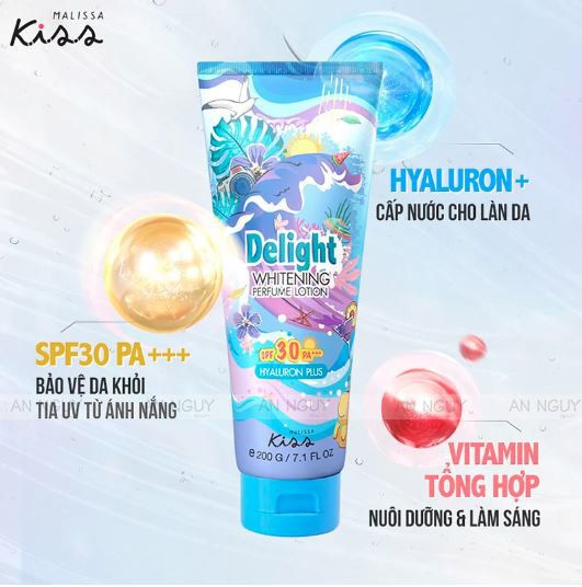 Dưỡng Thể Chống Nắng Malissa Kiss Whitening Perfume Lotion SPF30 PA+++ Trắng Da Hương Nước Hoa 200gr