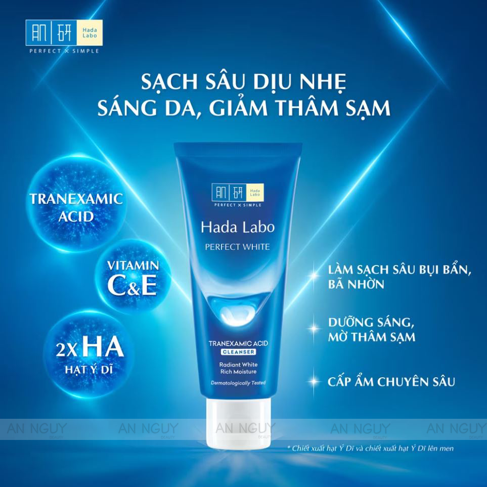Sữa Rửa Mặt Hada Labo Perfect White Tranexamic Acid Cleanser Sạch Sâu, Dưỡng Sáng Da 80gr