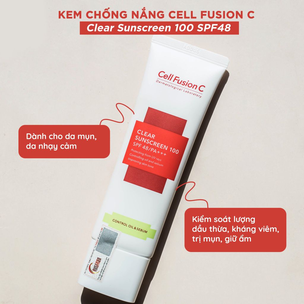 Kem Chống Nắng Cell Fusion C Clear Sunscreen 100 SPF48+ PA+++ Cho Da Dầu Mụn 50ml