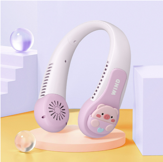 Quạt Đeo Cổ Mini Không Cánh Wind 3 Chế Độ Làm Mát Kèm Bộ Sạc USB Hình Thú Dễ Thương Nhiều Màu