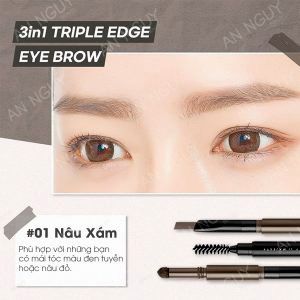 Chì Kẻ Mày BOM 3 In 1 Triple Edge Eyebrow Sắc Nét, Lâu Trôi