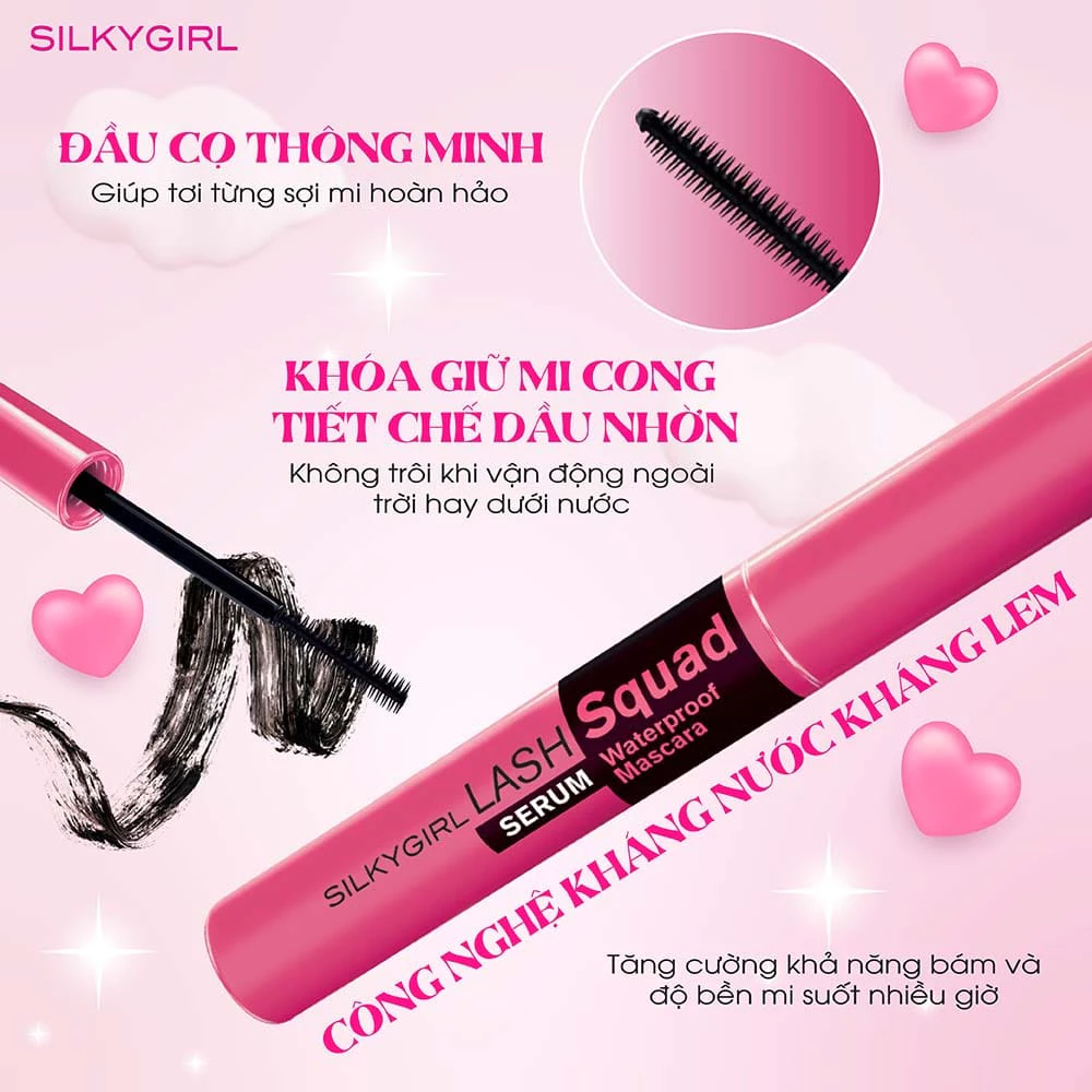 Chuốt Mi Silkygirl Lash Squad Serum Waterproof Mascara 4ml #01 Intense Black