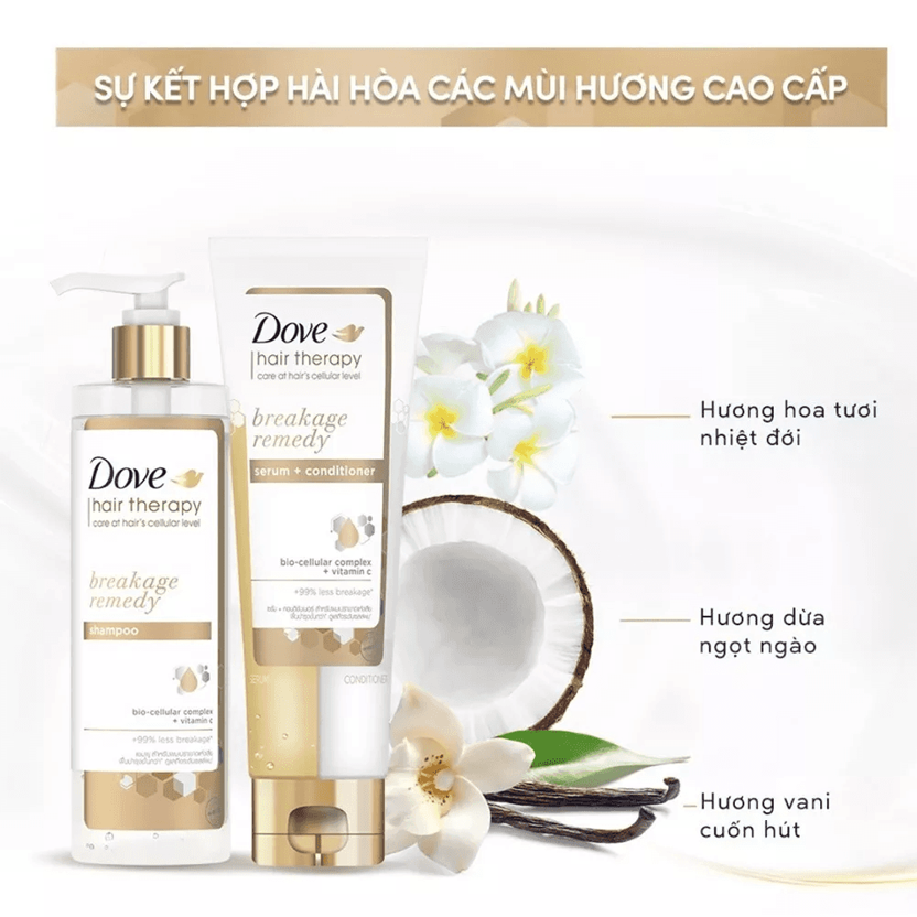 Dầu Gội Dove Hair Therapy Breakage Remedy Shampoo Phục Hồi, Ngăn Gãy Rụng Tóc 380ml