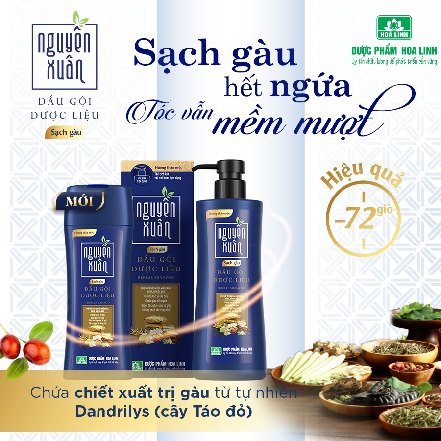Dầu Gội Dược Liệu Nguyên Xuân Herbal Shampoo Sạch Gàu, Giảm Ngứa