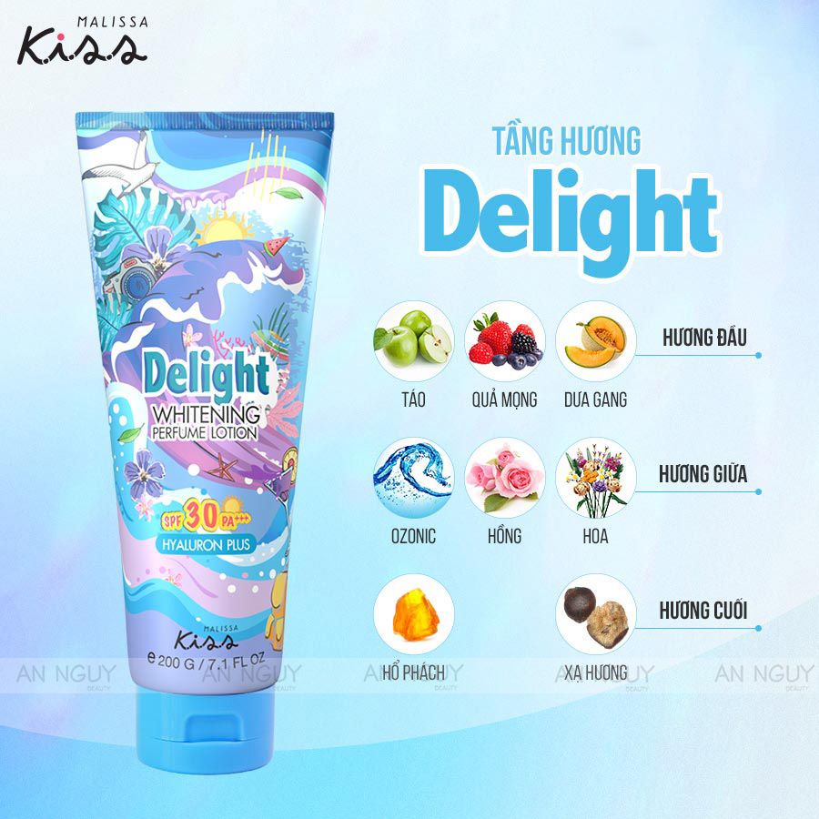 Dưỡng Thể Chống Nắng Malissa Kiss Whitening Perfume Lotion SPF30 PA+++ Trắng Da Hương Nước Hoa 200gr