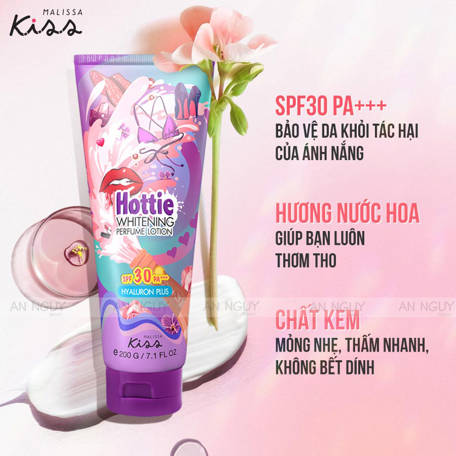 Dưỡng Thể Chống Nắng Malissa Kiss Whitening Perfume Lotion SPF30 PA+++ Trắng Da Hương Nước Hoa 200gr