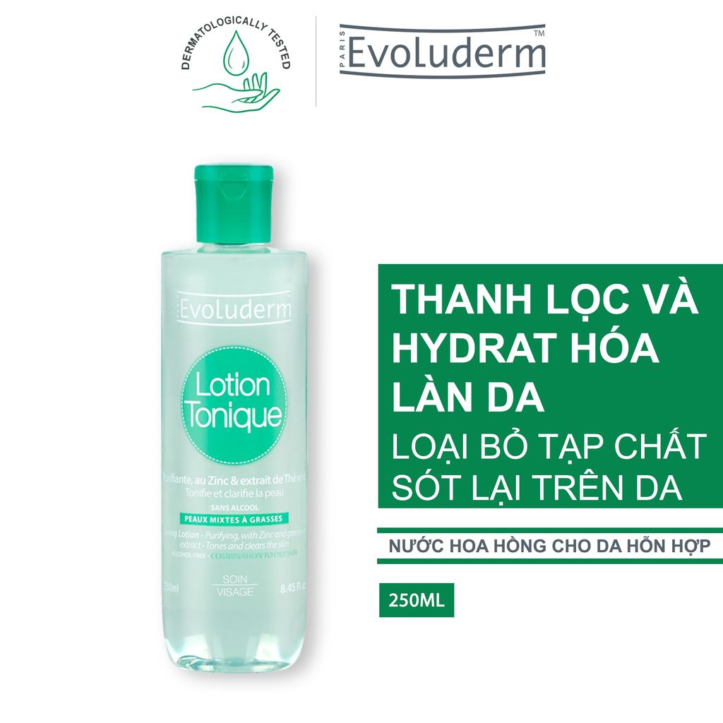 Nước Hoa Hồng Evoluderm Purifying Toning Lotion For Combination to Oily Skin Cho Da Hỗn Hợp Và Dầu Mụn 250ml