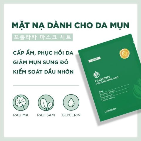 Mặt Nạ Caryophy Portulaca Mask Sheet Làm Dịu, Phục Hồi Cho Da Dầu Mụn 22gr