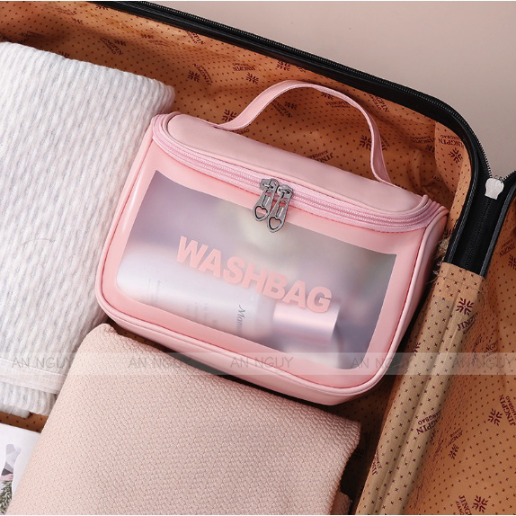 Túi Đựng Mỹ Phẩm WASH BAG Dạng Hộp Có Nắp Khóa Lớn