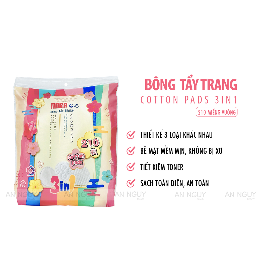Bông Tẩy Trang NARA 100% Cotton Mềm Mịn Làm Sạch Bụi Bẩn