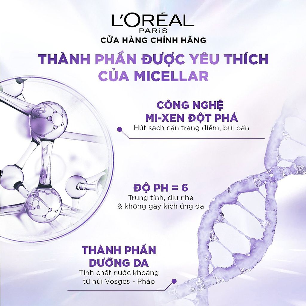 Nước Tẩy Trang L'Oreal Revitalift Hyaluronic Acid Hydrating Micellar Water Làm Sạch Cấp Ẩm (Tím)